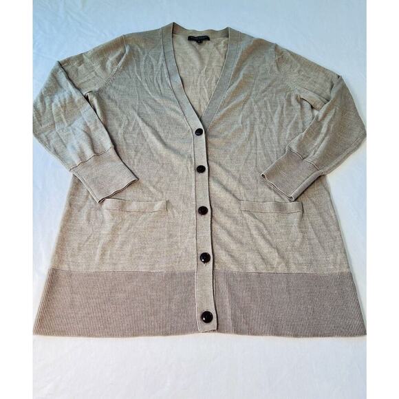 Banana Republic Mens Cardigan Tan Button Front Merino Wool Sz M Grandpa Office - Picture 1 of 9